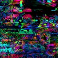 Abstract glitch colorful digital motion horizontal lines glowing lights background blurry border. Techno psychedelic screen Royalty Free Stock Photo