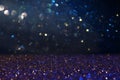 Abstract glitter lights background. blue, gold and black. de focused Royalty Free Stock Photo