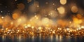 Abstract glitter lights, festive banner background template, golden bokeh, blurred Royalty Free Stock Photo