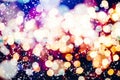 Abstract glitter lights and stars. Festive blue and white color sparkling vintage background.Blurred bokeh christmas background wi Royalty Free Stock Photo