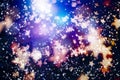 Abstract glitter lights and stars. Festive blue and white color sparkling vintage background.Blurred bokeh christmas background wi Royalty Free Stock Photo