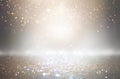 Abstract glitter silver and gild lights background. de-focused Royalty Free Stock Photo