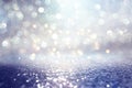 Abstract glitter silver, purple, blue and gold lights background. de-focused Royalty Free Stock Photo