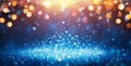 Abstract Glittering - Blue Glitter With Golden Christmas Lights Royalty Free Stock Photo