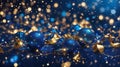 Abstract Glittering - Blue Glitter With Golden Christmas Lights And Shiny sparkling Background Royalty Free Stock Photo