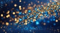 Abstract Glittering - Blue Glitter With Golden Christmas Lights And Shiny sparkling Background Royalty Free Stock Photo