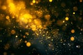 Abstract glittery banner with yellow shining particles on back background, sparkling light