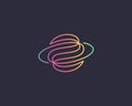 Abstract globe planet vector logo design. Curl spiral vortex linear icon symbol logotype.