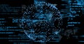 Abstract globe pulsing with nodes in virtual network with scrolling Python and Java code streams Royalty Free Stock Photo