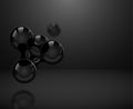 Abstract glossy black molecules or atoms on dark background. Vector illustration for modern science medical design or logo Royalty Free Stock Photo