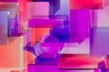 Abstract Glossy Geometric Figures Of Pink and Violet Colors Different Hues on Pink Background. 3d Rendering. Royalty Free Stock Photo