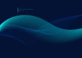 Abstract glow blue wave or wavy lines flowing design element on dark blue background