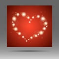 Abstract glow soft heart on red background