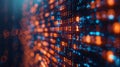 Binary code programming language illuminated with orange and blue colors on dark background