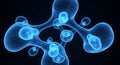 Abstract glowing blue cellular structures interconnected in dark void Royalty Free Stock Photo