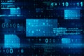 Abstract glowing blue coding background. Binary code, technology, data and internet concept.