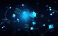 Abstract glowing blue cubes connected by lines forming a digital network isolated on white background Royalty Free Stock Photo