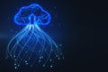 Abstract glowing blue digital cloud with binary code on dark background with mock up place. Computing and coding concept. 3D Royalty Free Stock Photo