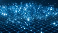 Abstract glowing blue digital network grid with interconnected nodes and bright light flares Keywords: abstract Royalty Free Stock Photo