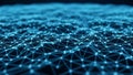 Abstract glowing blue digital network grid with interconnected nodes and lines on dark background Keywords: abstract Royalty Free Stock Photo