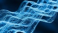 Abstract glowing blue digital network waves flowing in dark space Royalty Free Stock Photo