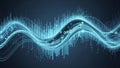 Abstract glowing blue digital sound wave visualization with particles and data streams on a dark background Keywords Royalty Free Stock Photo