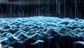 Abstract visualization of glowing blue digital data streams flowing across a complex topographical mesh landscape representing Royalty Free Stock Photo