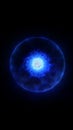 Abstract glowing blue energy sphere with electric light ring on black background Royalty Free Stock Photo