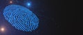 Abstract glowing blue fingerprint on background with mock up place. Biometrics and id concept. 3D Rendering Royalty Free Stock Photo