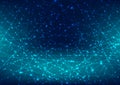 Abstract glowing blue laser line with sparkle lighting on dark blue space background. Digital technology futuristic concept Royalty Free Stock Photo