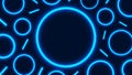 Abstract glowing blue neon lighting effect circles geometric frames pattern on dark background technology concept
