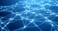 Abstract glowing blue network of connected nodes and lines forming a digital mesh pattern on a dark background Royalty Free Stock Photo