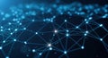 Abstract glowing blue network grid with connected luminous nodes and lines representing data flow Royalty Free Stock Photo