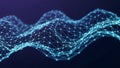Abstract glowing blue network of interconnected dots and lines forming a wavy digital data structure on a dark Royalty Free Stock Photo