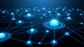 Abstract glowing blue network of interconnected nodes and lines connection technology Royalty Free Stock Photo