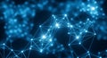 Abstract glowing blue network of interconnected nodes and lines creating a complex geometric structure Royalty Free Stock Photo