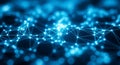 Abstract glowing blue network of interconnected nodes and lines creating a digital data flow pattern Royalty Free Stock Photo