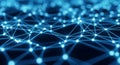 Abstract glowing blue network of interconnected nodes and lines on a dark background creating a sense of digital Royalty Free Stock Photo
