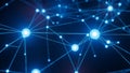 Abstract glowing blue network of interconnected nodes and lines on a dark background Royalty Free Stock Photo