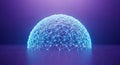 Abstract glowing blue network sphere on a purple background representing data protection and cybersecurity Royalty Free Stock Photo