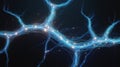 Abstract glowing blue neural network pathways with sparkling light particles on a dark background Royalty Free Stock Photo