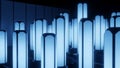 Abstract glowing blue pillars arranged in a futuristic cityscape or data visualization light Royalty Free Stock Photo