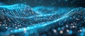 Abstract glowing blue wave pattern with sparkling light dots, digital landscape, bokeh effects Royalty Free Stock Photo
