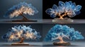 Abstract Glowing Bonsai Tree Collection Royalty Free Stock Photo