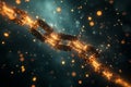 Abstract glowing chain links with particles in dark background Royalty Free Stock Photo