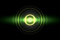 Abstract glowing circle green light effect with sound waves oscillating background