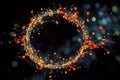 Abstract glowing circular particle flow representing data networks with vibrant orange and blue light. Royalty Free Stock Photo