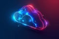 Abstract Glowing Cloud Computing Technology Illustration With Blue And Red Gradient Background Royalty Free Stock Photo