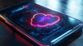 Digital Cloud Computing Mobile Phone Neon Glow Abstract Technology art web data pink blue dark cyber Royalty Free Stock Photo