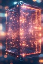 Abstract Glowing Cube Digital Data Network, Portrait Images Generative AI Royalty Free Stock Photo